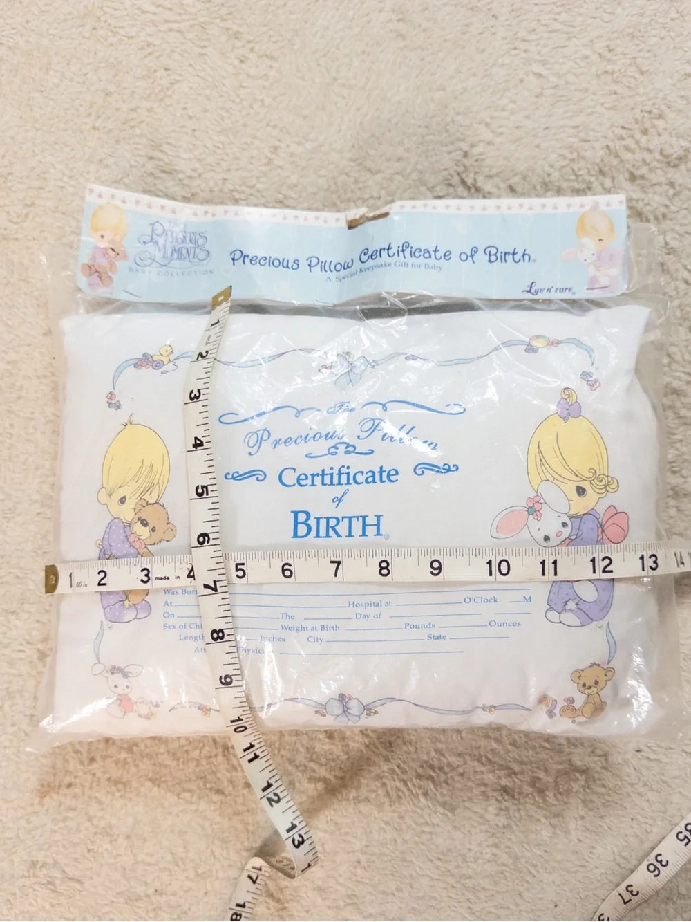 Vintage 90s Precious Moments Certificate of Birth Baby Pillow NWT